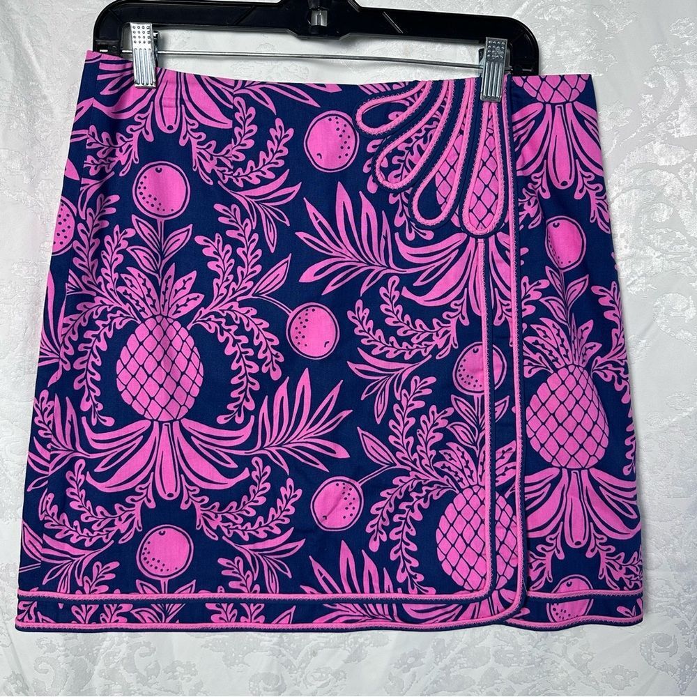LILLY PULITZER Pink and Blue Faux Wrap Pineapple Print‎ Skirt